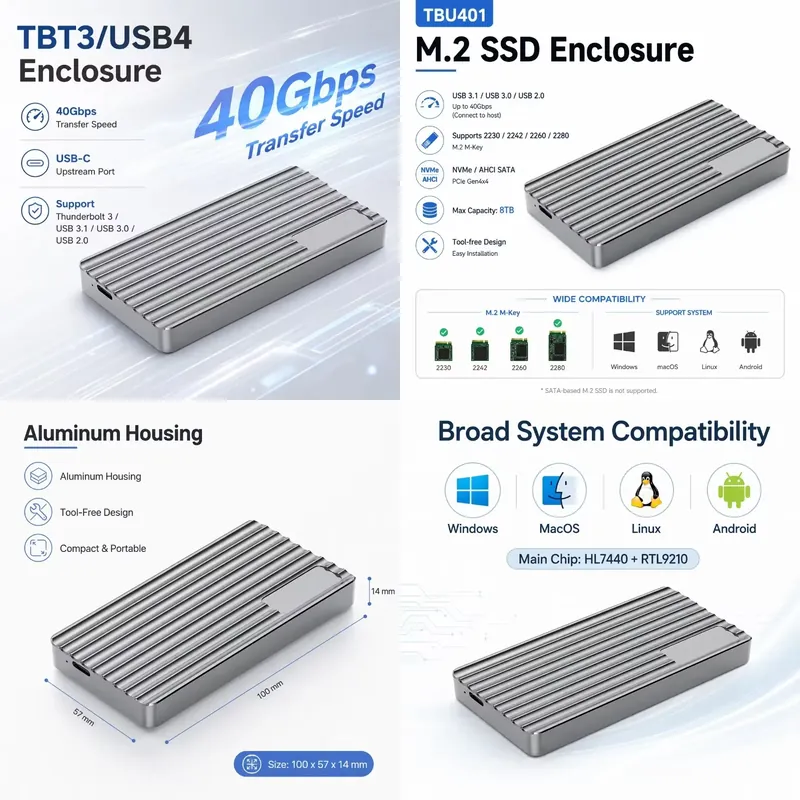 AP01 voor aluminium M.2 NVMe S - Usb4 40Gbps External Ssd 8Tb recensie en prijs